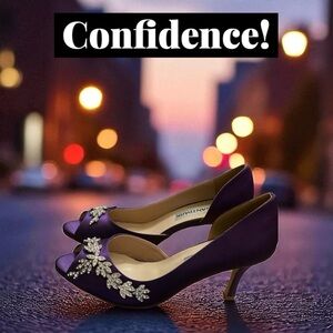 Elegant Purple Satin Heels with Crystal Embellishments